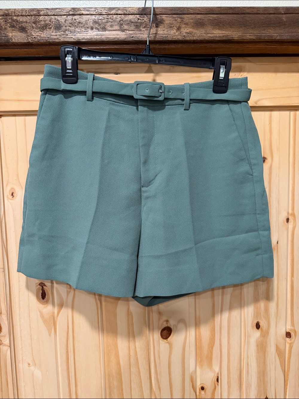 J. Crew High-Rise Belted Shorts in Sage